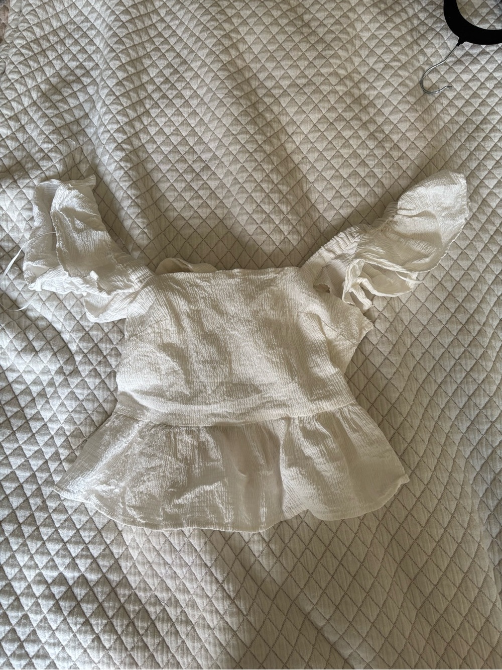 Source Unknown White Smocked Ruffle Peplum Crop Top